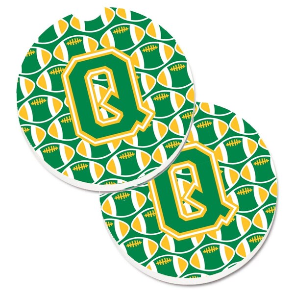 Carolines Treasures Letter Q Football Green and Gold Cup Holder Car Coaster, PK2 CJ1069-QCARC - main